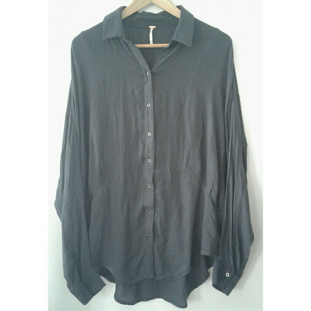 Free People grey long sleeve button up blouse s